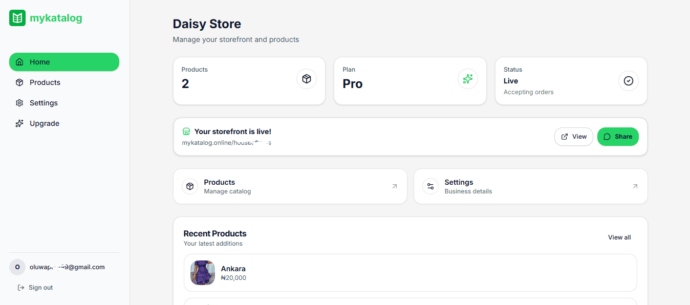 Desktop preview of an online product catalog on mykatalog