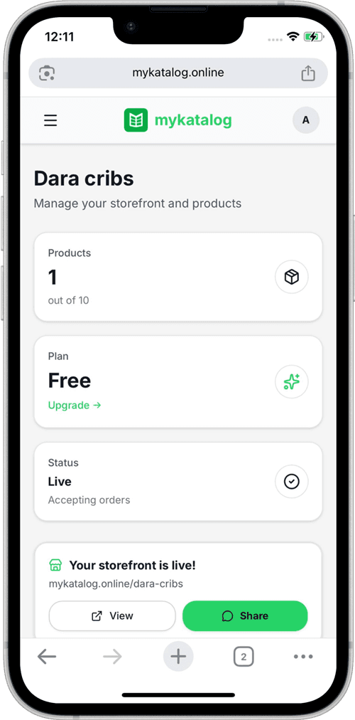 Mobile storefront product catalog created with mykatalog