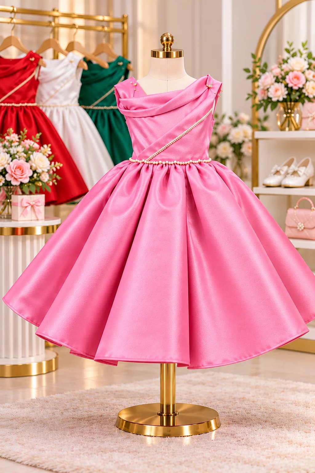 Pink Satin Party Dress For Girls