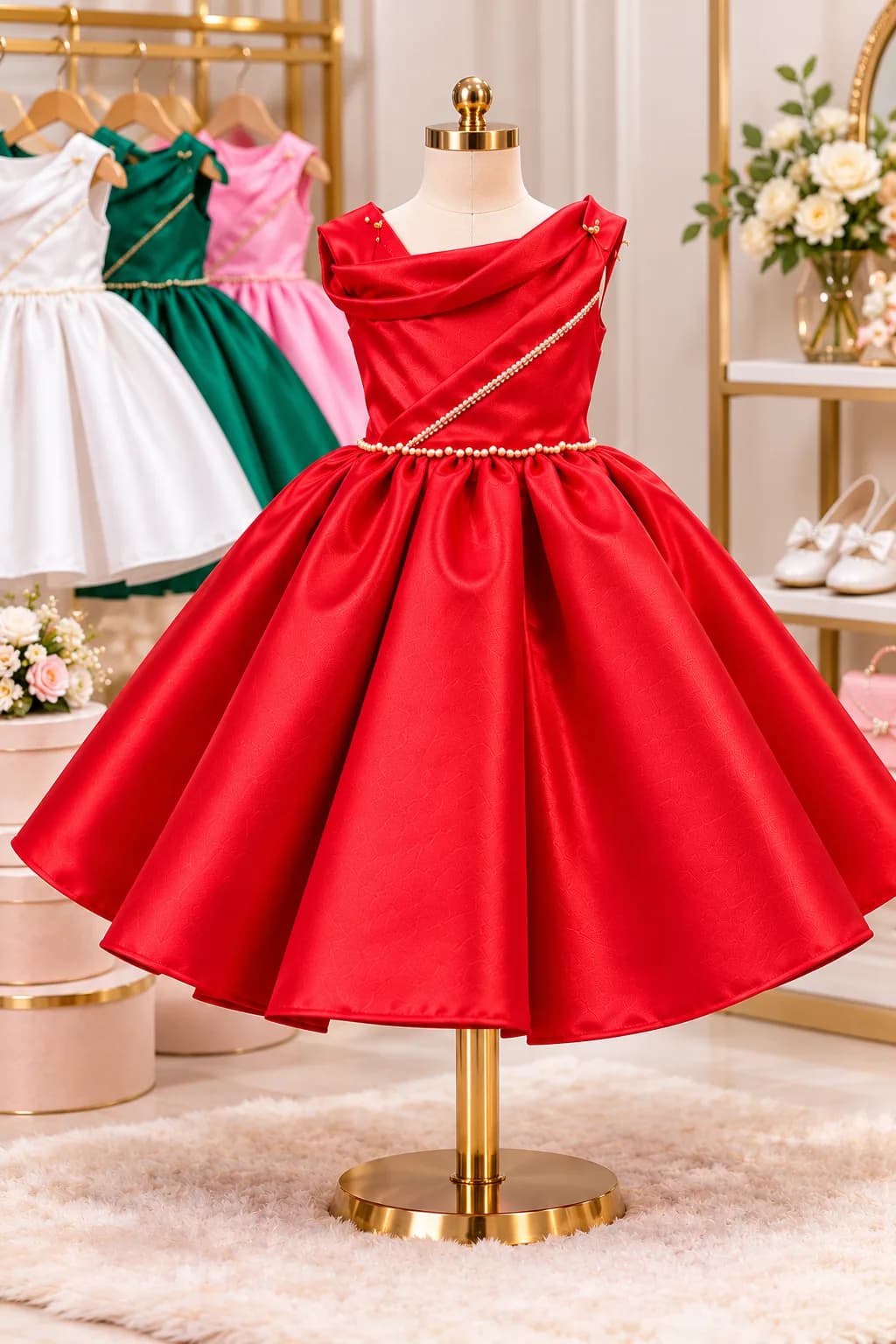 Red Satin Party Dress For Girls