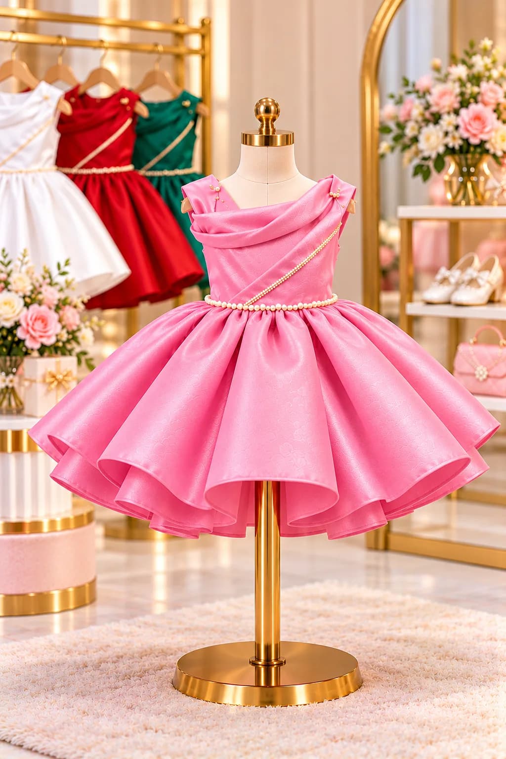 Pink Satin Party Dress For Girls