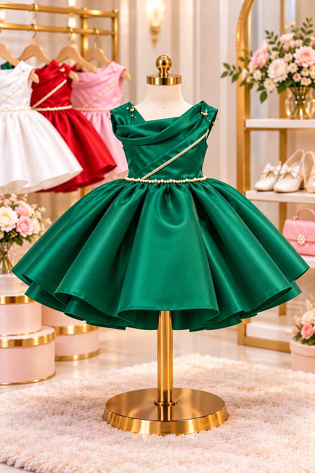 Green Satin Party Dress For Girls