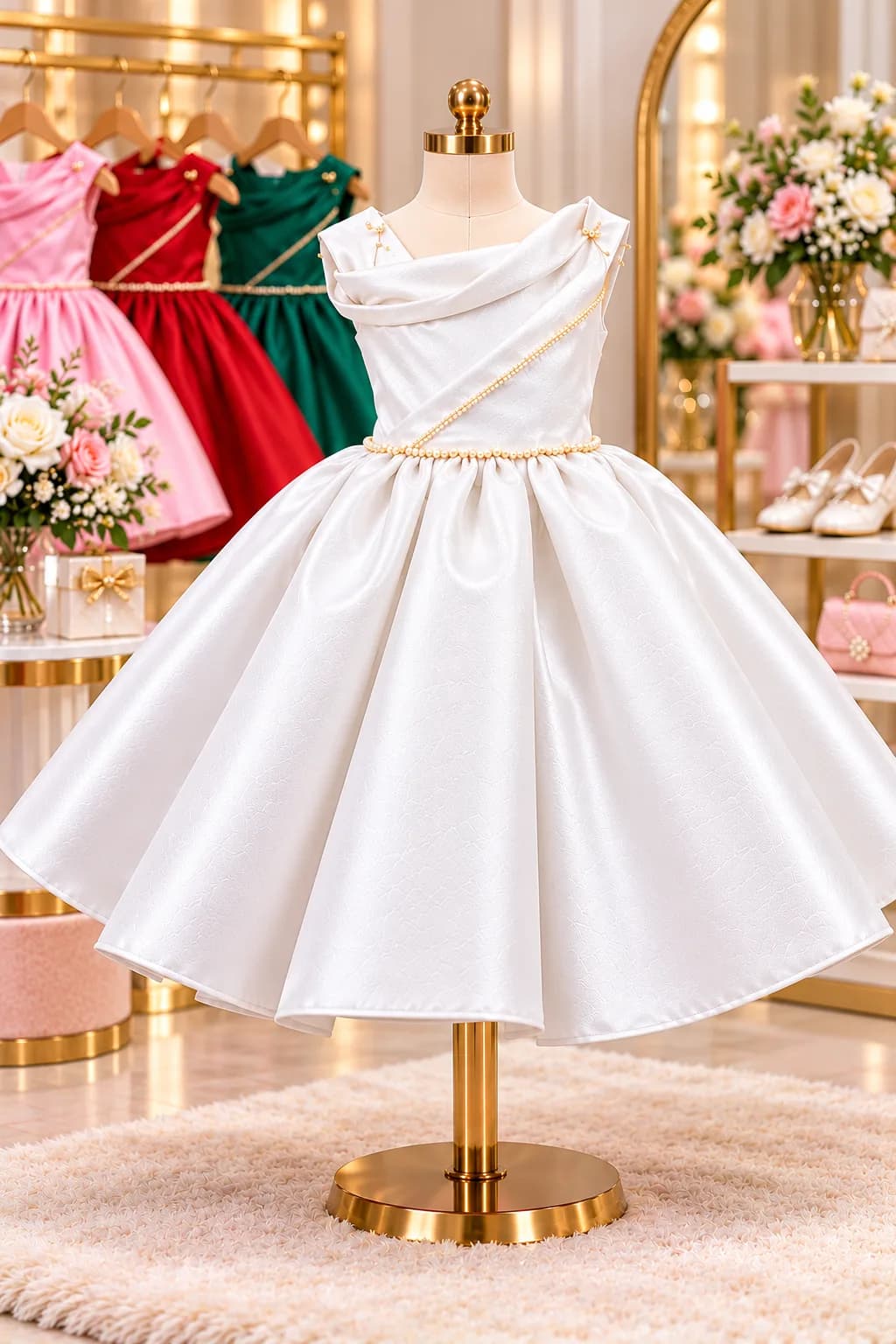 White Satin Party Dress For Girls